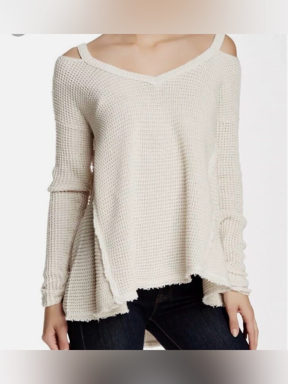 Free People Moonshine Cold Shoulder Thermal Top – Cream – Size Large